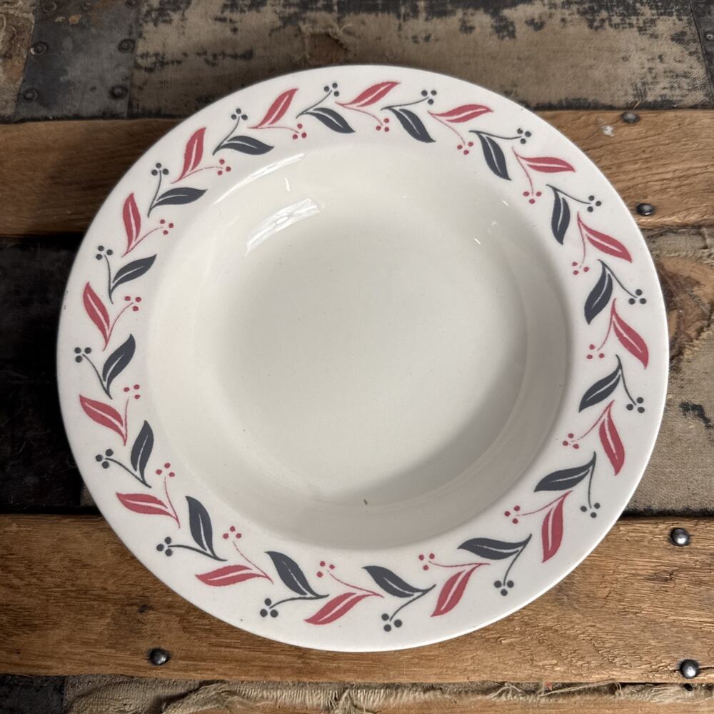Vintage Homer Laughlin Pink Gray Leaves 8” Rimmed Soup Bowl